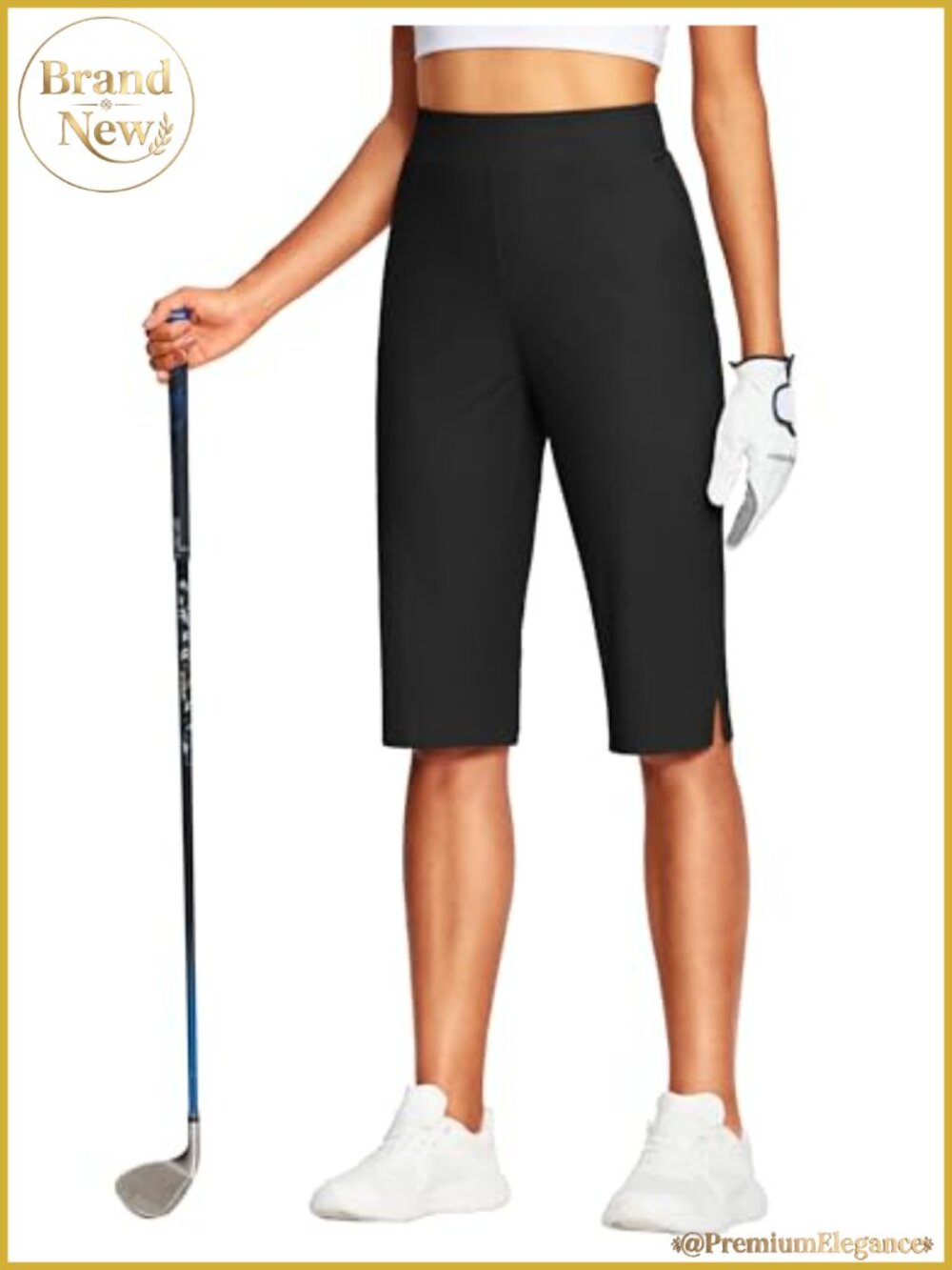 Capri Pants for Women Nylon Spandex High Stretch Golf Active Pants with Pockets